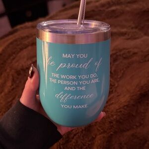 Aqua Inspirational Stainless Steel Wine Tumbler with Lid